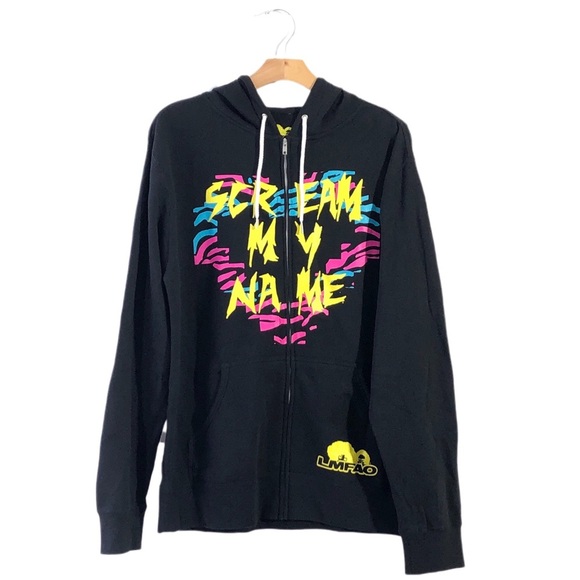 LMFAO Scream My Name Party Rock Zip Up Black Rainbow Hoodie Sweatshirt Jacket S - Picture 1 of 6